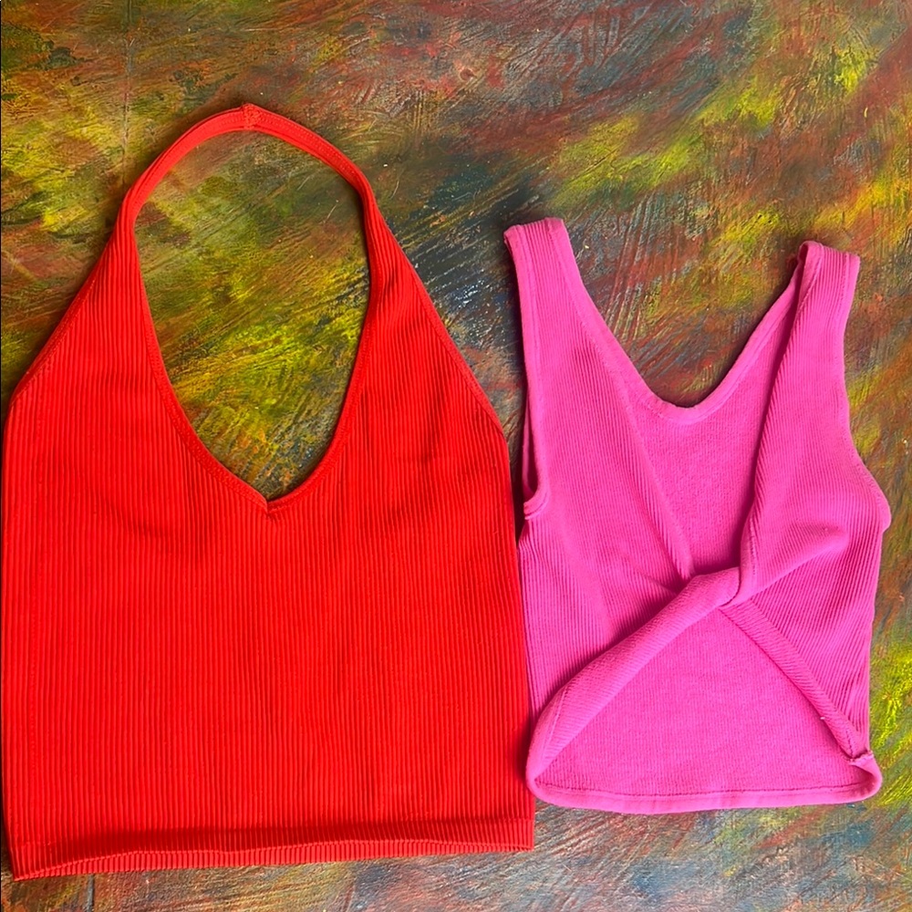 Bundle of 2 crop  tops: Red & Pink Out from Under Set ribbed Small stretch